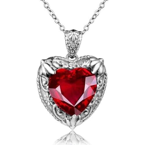 New Silver Color High Quality Fashion Necklace Jewelry Accessories Red Rhinestone Heart Pendant Necklace For Women Best Gifts