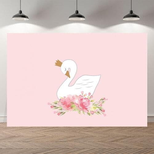 Personalized White Swan Flowers Birthday Backdrop Baby Shower Deco Photography Background Cake Dessert Banner Photo Studio Props