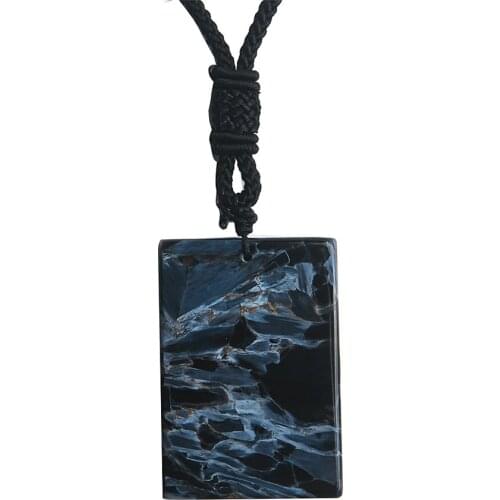 Genuine Natural Blue Pietersite Pendant Women Men Necklace Crystal Rectangle Bead Natural Stone Pendant AAAAA 49*34*10mm
