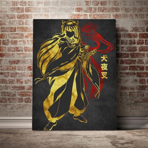 Inuyasha manga golden poster Poster Canvas Wall Art Decoration prints for living Kid Children room Home bedroom decor painting