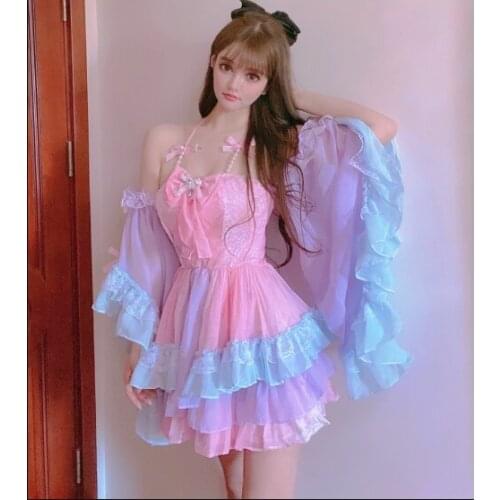 Christmas cosplay costume mysterious castle bat vampire maid green lace dress full set