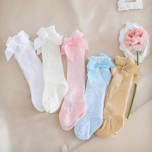 Cute Bowknot Infant Baby Socks Cotton Bows Girls Knee Socks Spring Summer Mesh Kids Infant Toddler Knee High Socks Sokken