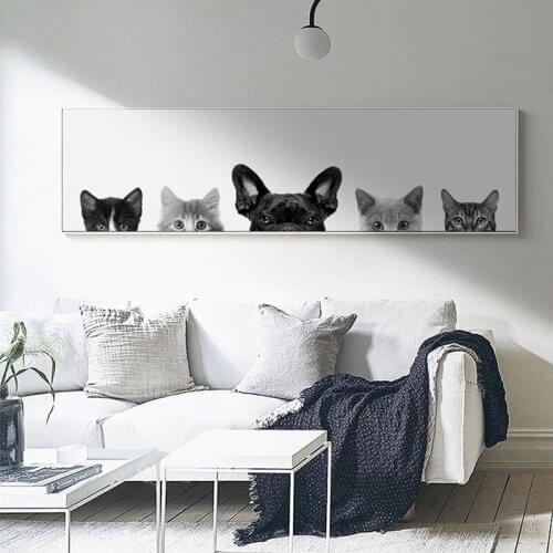 Nordic style Modern Wall Art Picture Canvas Cute Animals Photography Cats and Dogs for porch Living room hanging painting Decor
