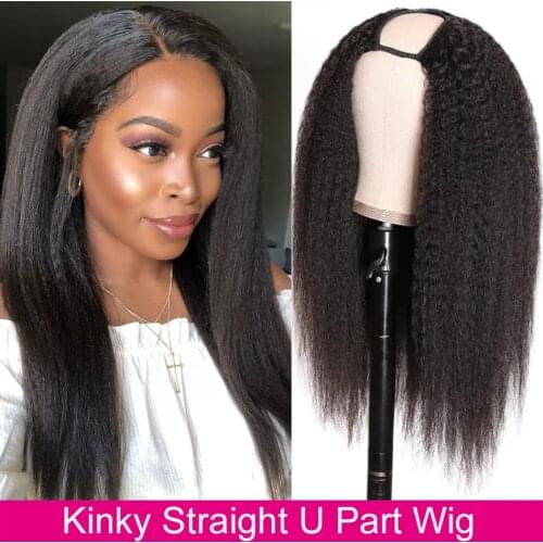 Modern Show Hair Yaki U Part Wig Kinky Straight Human Hair U Part Wigs For Black Women Brazilian Remy 150% Glueless 10-30 Inches