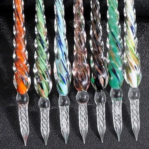 1 Pc Glass Drip Fountain Pen Vintage Glass Dip Dipping Pen Signature Filling Ink Fountain Pens With Gift Box colorful