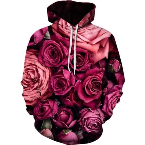 Tokyo hoodie 2021 spring 3D printed hoodie fun sweatshirt unisex hooded rose flower petal color print pullover streetwear hoodie
