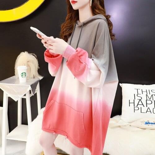 Hoodies Women Gradient Color Matching Long-Sleeved Sweater for Women Early Autumn Relaxed-Fit Hoodie Top Coat Sweatshirts Tops