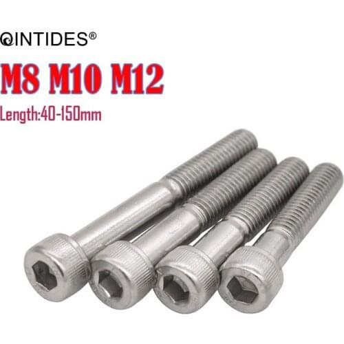 QINTIDES M10 M12 Hexagon socket head cap screws partially threaded 304 stainless steel hexagon screw half thread screws DIN 912
