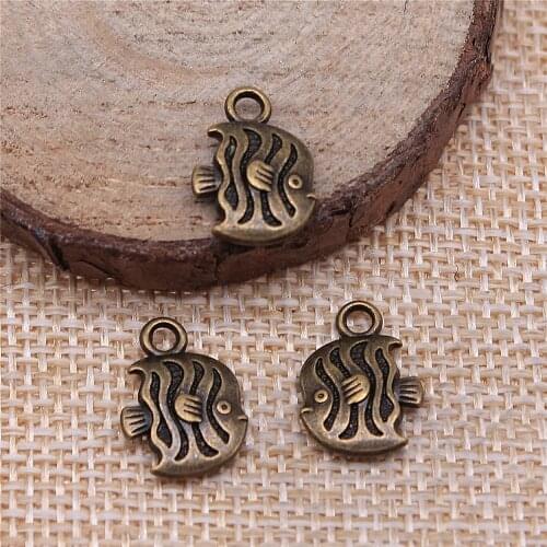 WYSIWYG 10pcs 15x11mm Vintage Small Fish Charms For Jewelry Making Antique Bronze Color Tropical Fish Charms