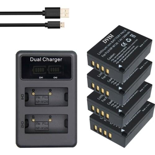 4Pcs NP-W126 NP W126 Battery+USB Dual LCD Charger for Fujifilm FinePix HS30EXR HS33EXR X-Pro1 X-E1 X-E2 X-M1 X-A1 X-A2 X-T1 X-T1