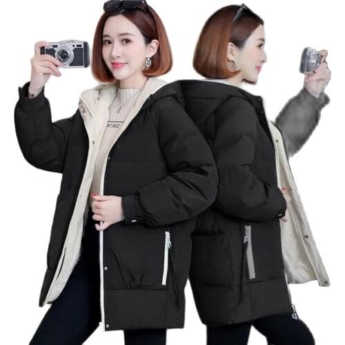 Mid Long Thicken Down Cotton Clothes Female Winter Clothing Fashion Loose Hooded All-Match Ladies Outerwear Ms Windbreakers