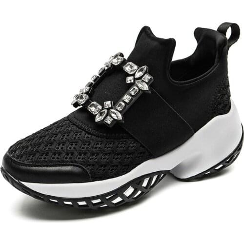 2020 Platform Sneakers Crystal Buckle Air Mesh Designer Trainers Thick Bottom Chunky Womens Sneakers Vulcanized Casual Shoes