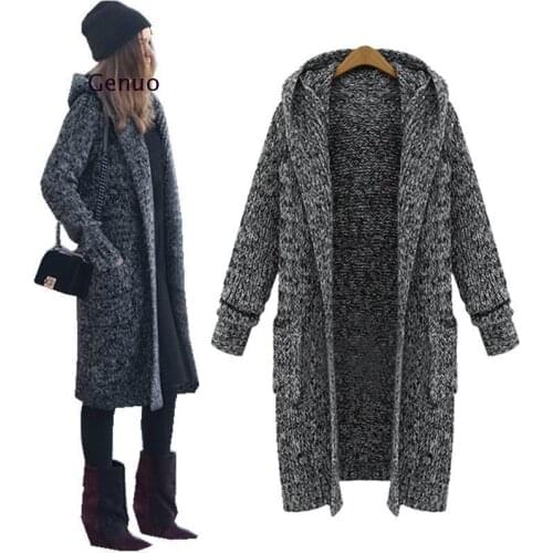 Long Cardigan Ladies 2020 Fall Casual Knitting Sweater Women Large Coat Jacket Winter Hooded Sweaters Jumpers