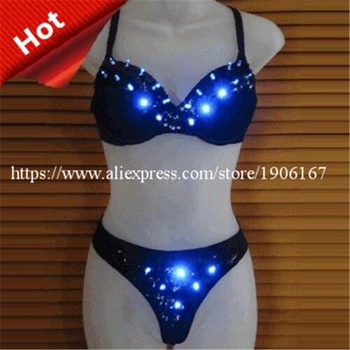 Hot Sale LED Luminous Growing Light Up Sexy Bra Underwear Set Costume Suit Women Stage Halloween DS DJ Party Clothes
