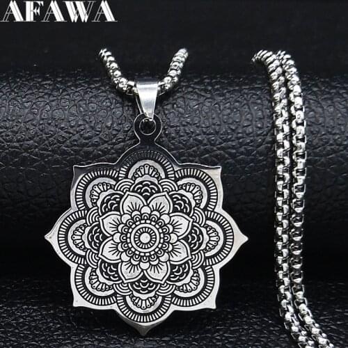 Fashion Flower of Life Stainless Steel Statement Necklace for Women Silver Color Necklaces Pendants Jewelry colgante N560S02