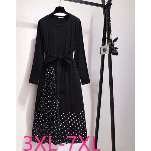 New spring autumn plus size dress for women large loose casual long sleeves elastic waist dot dresses belt 3XL 4XL 5XL 6XL 7XL