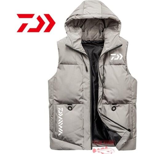 Daiwa Hooded Fishing Vest Men Outdoors Autumn Winter Sports Leisure Waistcoat Vest Zipper Sleeveless Vest Jacket Fishing Coats