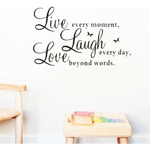 Live Every Moment Laugh Every Day Love Beyond Word Inspirational Quotes Wall Stickers Bedroom Home Decoration Diy Pvc Mural Art