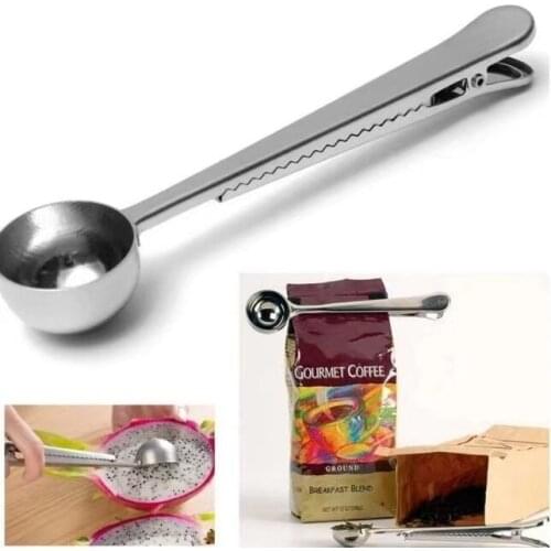 1 pcs Multifunctional Stainless Steel Coffee Measuring Scoop With Clip Sealing Tea Measuring Spoon Scoop Kitchen Supplies