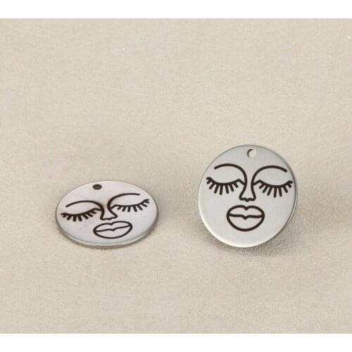 20pcs 18mm Diy steel jewelry charm accessories with The beauty face pattern stainless steel engraving pendants