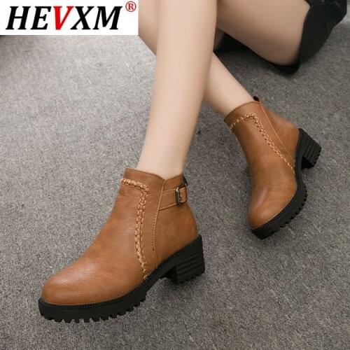 2021Womens Ankle Boots Zipper Square heel Vintage Print Leather Shoes for Women Buckle Strap Round Toe Casual Short Boots Shoes