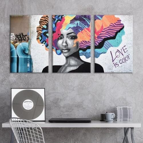 3 Pcs Triptych Street Graffiti Love is Color Wall Art Pictures Canvas Home Decor Posters Painting Living Room Bedroom Decoration
