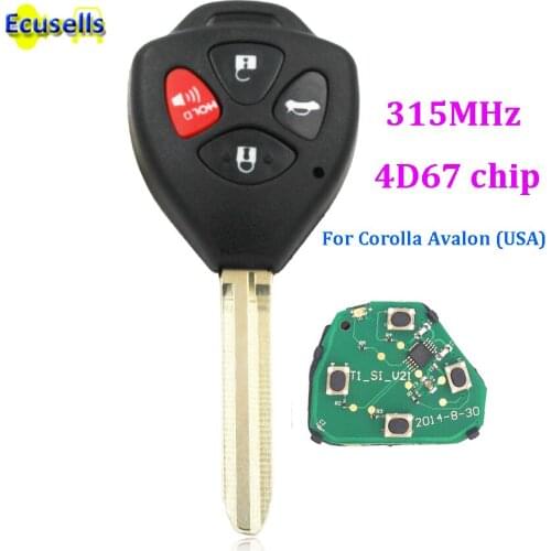 4 Buttons Remote head Key fob 315MHz with 4D67 Chip for TOYOTA AVALON COROLLA 2008-2012 uncut TOY43 blade GQ4-29T