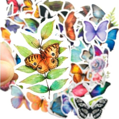 50Pcs Beautiful Butterfly Stickers Luggage Skateboard Suitcase Laptop Guitar Waterproof Graffiti Sticker Kids Toy Gift
