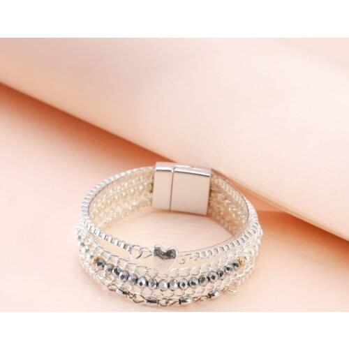 New Ethnic Style Bracelet Ladies Bracelet Wide-sided Magnetic Clasp Multi-layer Bracelet Crystal Beads Beaded Series Bracelets