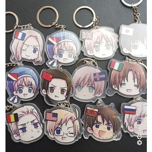 12pcs/set Axis Powers Hetalia The World Twinkle United Kingdom US China Italy France Keychain Keyrings kulcstarto