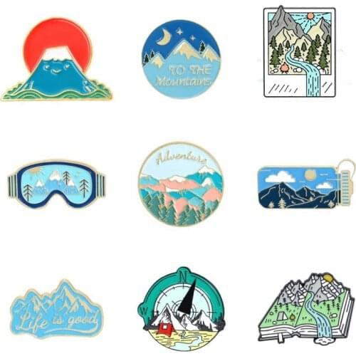 Mountain Pins Collection Nature Brooches Peak Badges Wandering River Landscape Jewelry Gift for Outdoor Lovers Wholesale