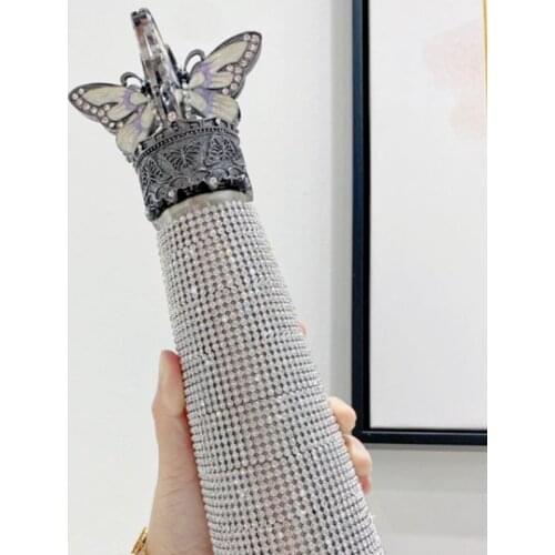 Diamond Crown Butterfly Flash Diamond Thermal Insulation Vacuum Cup 304 Stainless Steel Birthday Gift cute water bottle