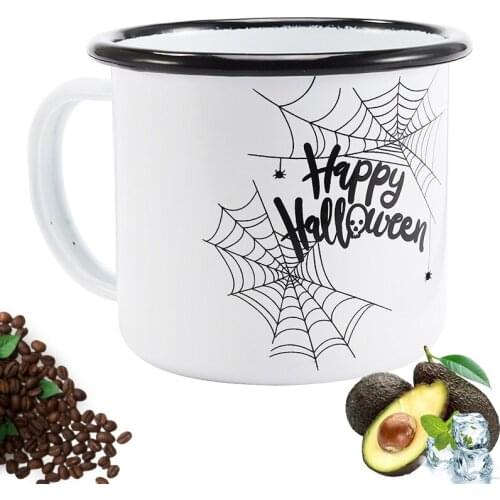 400ML Simple Style Enamel Milk Mug, Unique Design Pattern Coffee Cup for Halloween