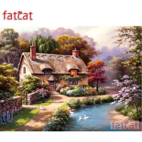 FATCAT 5d diy diamond painting duck path cottage full square round drill diamond embroidery sale mosaic home decoration AE2165