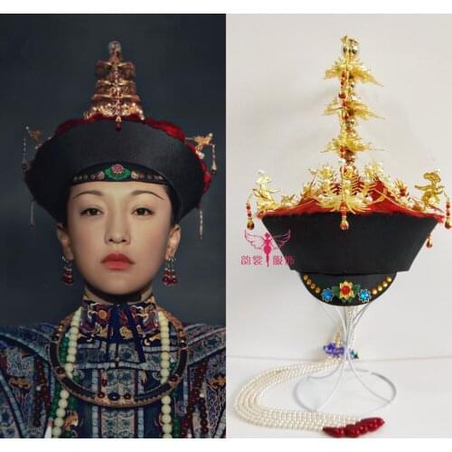 Handmade Exquisite Qing Dynasty Empress Hat Nine-Phoenix Hair Tiara for TV Play Ruyis Royal Love Zhou Xun Empress Hat