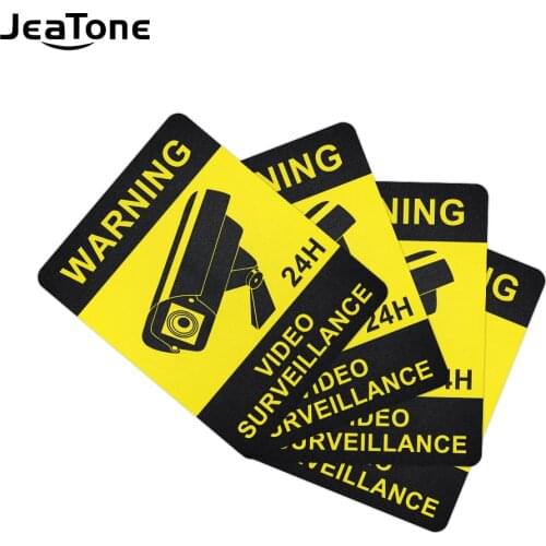 JeaTone 4pcs Warning Stickers CCTV Waterproof Sunscreen Warning Signs Video Surveillance Alarm Stickers Strong Self-adhesive