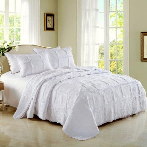 CHAUSUB White Bedspreads Quilt Set 3PCS Applique Coverlet Cotton Quilts With 2 Shams Embroidered Bed Cover Queen Summer Blanket