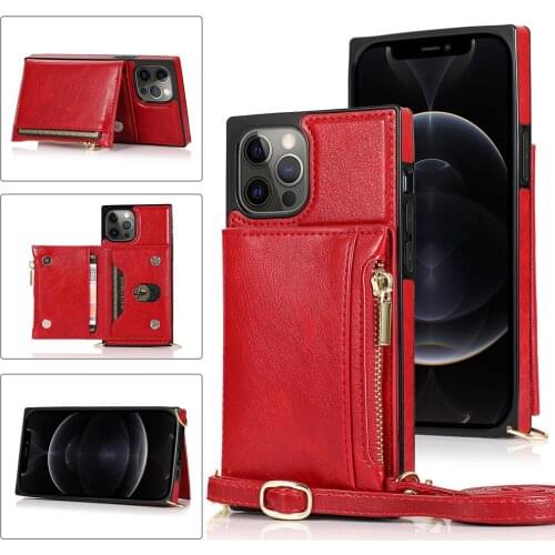 Long Strap Leather Wallet Phone Case For iPhone SE 2020 6 6S 7 8 Plus X Xr Xs 12 Mini 11 12 Pro Max Case Kickstand 12 Full Cover