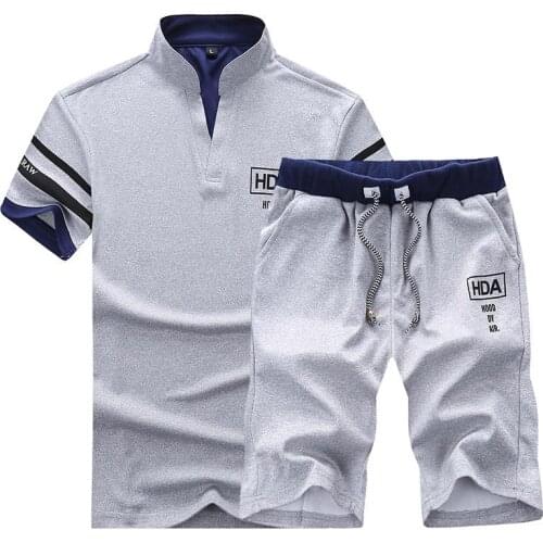 Summer Set Shorts + Short Sleeve T Shirt Track Suit Beach Pants T-shirt Elastic Waist Shorts Homeme Solid Color Men Sweet Suit