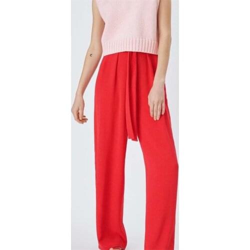 MESTTRAF Women 2021 Fashion Solid Color Pleats Design Wide Leg Pants Ladies Elastic Waist Trousers Leisure Loose Pants