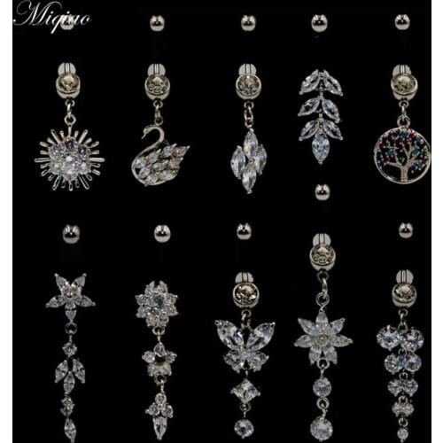 Miqiao 1pcs Hot Sale Sweet Stainless Steel Butterfly Flower Zircon Belly Button Ring Body Exquisite Piercing Jewelry