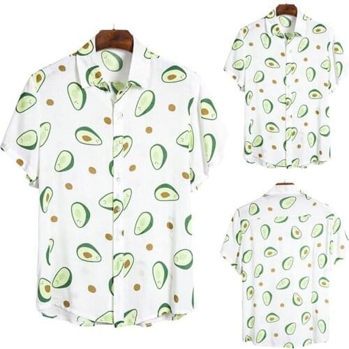 Mens new summer Hawaiian beach resort short-sleeved printed avocado business shirt in European and American sizes mens shirt