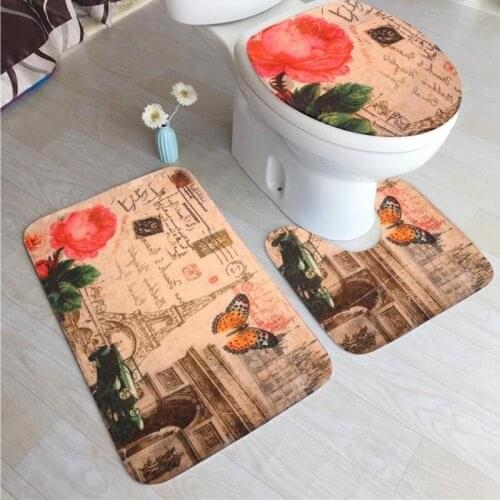 Butterfly Bathroom Mat Set Flannel Anti Slip Toilet Cover Floor Square U Shape Bath Mats For Bathroom 3pcs Home Decoration