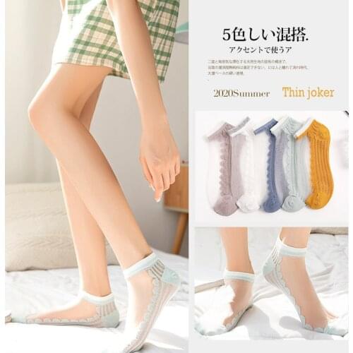 5 Pairs Short Socks Women Summer Thin Fashion Cute Crystal Silk Glass Low Top Transparent Princess Breathable Girl Boat Socks
