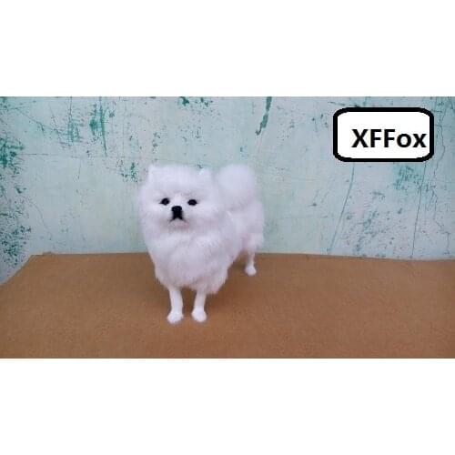 New real life white dog model plastic&furs Pomeranian dog doll gift about 23x20cm xf1588
