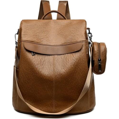2021 new womens backpack fashion Pu soft leather school bag multi function shopping travel anti theft Backpack