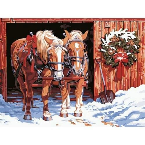 New Arrival 5d diy diamond painting horse snow scene 3D diamond embroidery animal diamond mosaic 20x25cm
