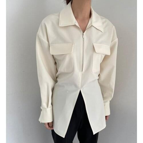 Autumn Korean Style Long Sleeve Shirt Vintage Zipper Lace-up Blouses Loose Basic Bottoming Tops Women 2021 Casual Blusas Mujer