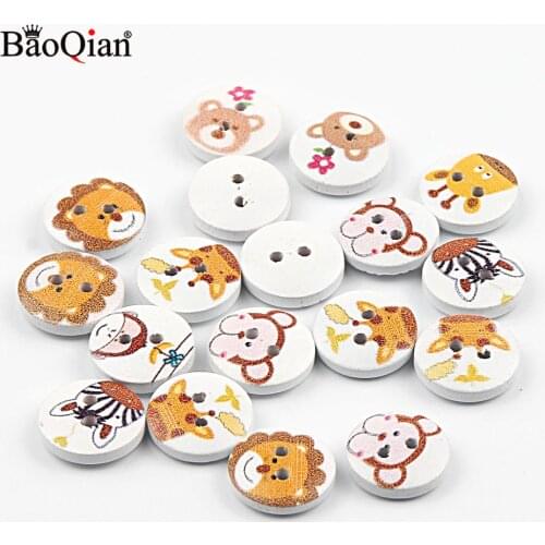 50Pcs Mixed Animal Painted Wooden Buttons For Kid Clothing Sewing Scrapbooking Decoration DIY Needlework Button Accessories 15mm