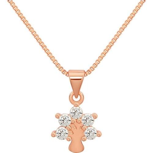Rose Gold Plated Tree Necklace Shiny Diamond Crystal Tree Pendant Necklace For Party